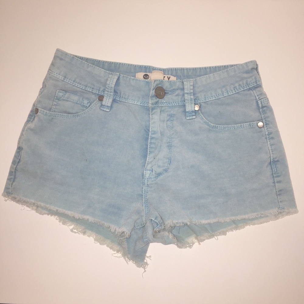 Roxy Corduroy Light Blue Mid-Rise Shorts, 0